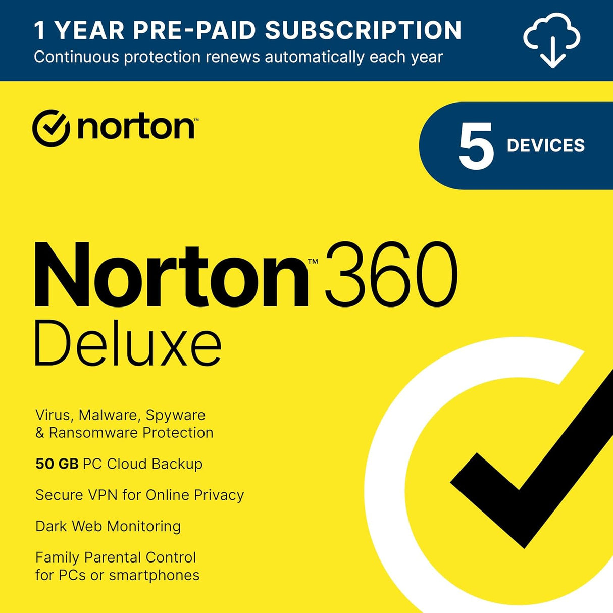 Norton 360 (PC/Mac) | Continuous Protection | Cloud Backup | 1-Year Subscription |  Digital Download